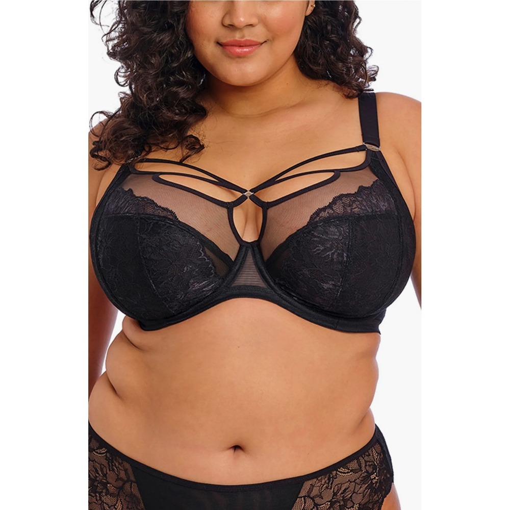 NEW $72 Elomi‎ [ 38M US ] Brianna Underwire Strappy Plunge Bra Black #U1766